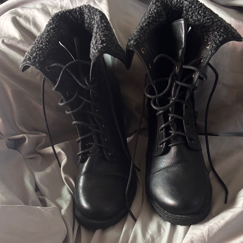 Women's Black Lace-Up Boots